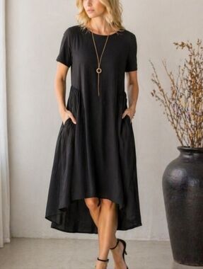 COS Black Empire A-Line Swing Dress Size Large Modernist Minimalist
